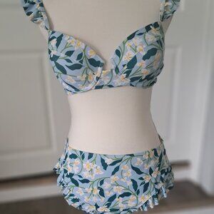 IDOPIO 3 Piece  Floral Bikini  with Cover Up Maxi Sarong Sz. Large NWT
